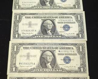 Silver Certificates, Total Qty 5, Includes $5 Series 1953 B, $1 Series 1957 A, Qty 2, And $1 Series 1957 B, Qty 2