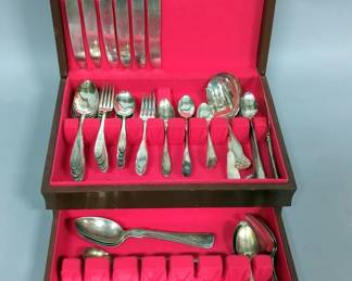 Sterling Silver Teaspoons, Qty 5, Sterling Handle Pastry Server, And Assorted Flatware, Brands Include Wm A Rodgers, Gorham, National Co, Oneida, Wolferman's, And Gilchrist, Approx Total Qty 70 Pieces, In Tarnish-Resisting Chest