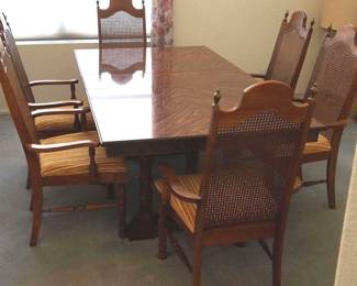 Vintage Table With 6 Caned Chairs