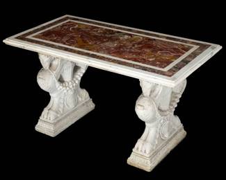 Italian Marble Top Griffin Console Table