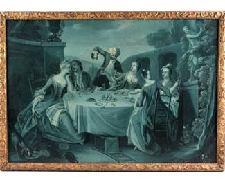 French Monotone Painting of a Garden Party