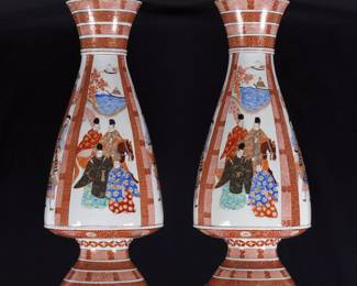 Pair Large Japanese Meiji Period Kutani Vases