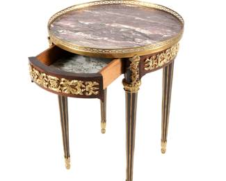 French Round Marble Top Ormolu Mounted Side Table