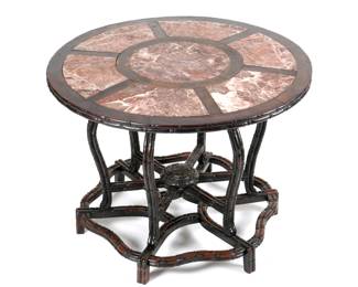 Chinese Round Inset Marble Top Table