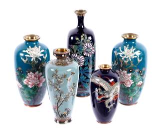Five Cloisonne Enamel Vases