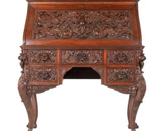 Impressive Antique RJ Horner Carved Mahogany Desk
