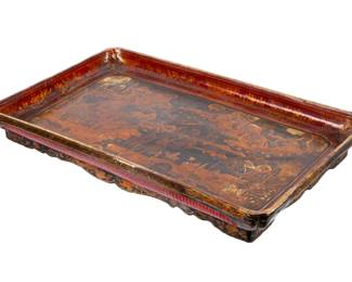 Chinese Wanli Ming Red and Gilt Lacquer Tray