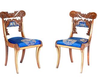 Rare Pair Carved Rosewood Side Chairs Ex MGM Studios