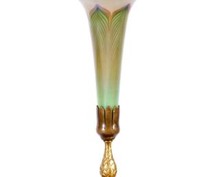 Tiffany Favrile and Gilt Bronze Trumpet Vase 1043