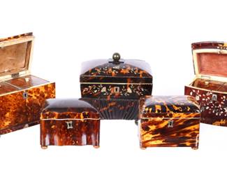 Collection of English Regency Tortoise Shell Tea Caddies