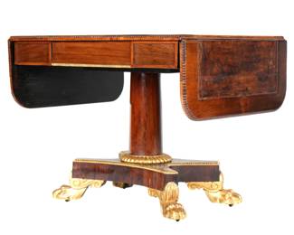 English Leather Top Mahogany & Gilt Sofa Table