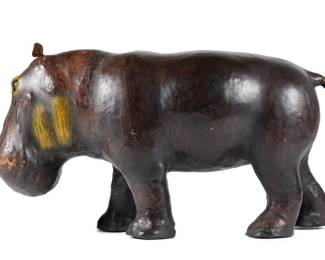 Large Leather Wrapped Hippo Stool