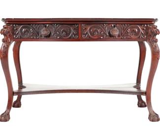 Mahogany Horner Style Carved Library Table