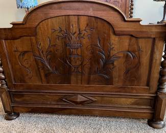 3-Piece French Twist Bedroom Set: circa 1880, Walnut Bed, Dresser, Armoire