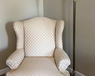 Wingback Chair, Torchiere Floor Lamp