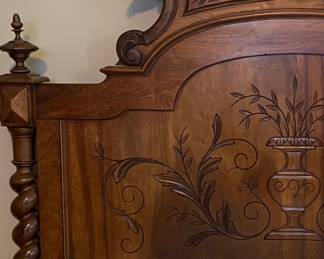 3-Piece French Twist Bedroom Set: circa 1880, Walnut Bed, Dresser, Armoire