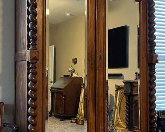 3-Piece French Twist Bedroom Set: circa 1880, Walnut Bed, Dresser, Armoire