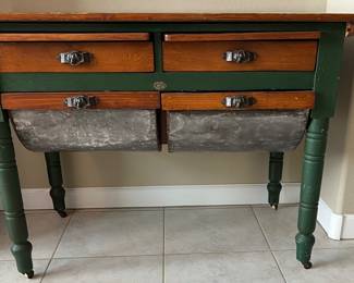 Antique Bakers Table w 2 Flour Bins