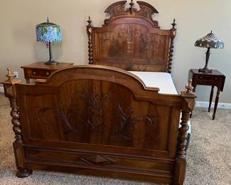 3-Piece French Twist Bedroom Set: circa 1880, Walnut Bed, Dresser, Armoire