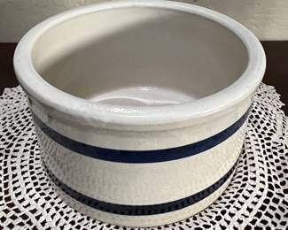 Robinson Ransbottom Roseville Blue Stripe 2 Qt. Low Jar Stoneware Crock #303