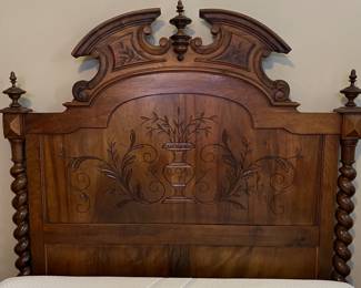 3-Piece French Twist Bedroom Set: circa 1880, Walnut Bed, Dresser, Armoire