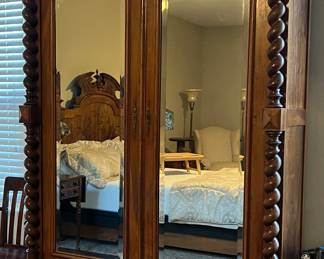 3-Piece French Twist Bedroom Set: circa 1880, Walnut Bed, Dresser, Armoire