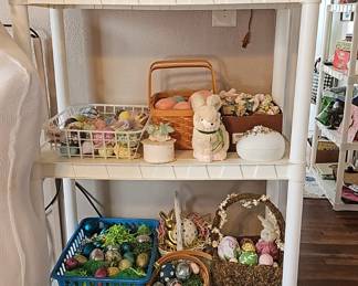 LOTS OF EASTER DECOR. BOXES AND BOXES. ALSO VALENTINES DECOR. 