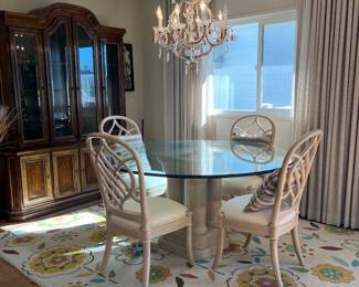 Vintage Henredon Enchantment Pickled Oak Transitional Modern Side Dining table and chairs 