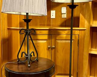 Wrought Iron Desk Lamp & (3) Wrought Iron Floor Lamps
