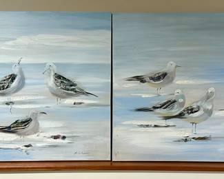 (2) Seagull Mixed Media Artwork, Signed 