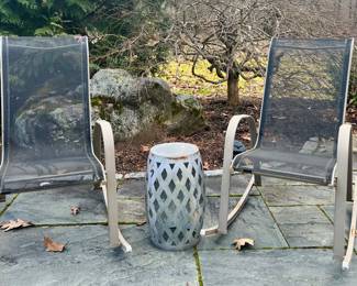(2) Rocking Armchairs & Pierced Metal Side Table