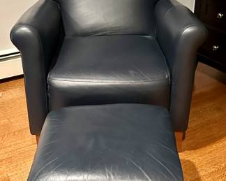 Navy Leather Chair & Ottoman