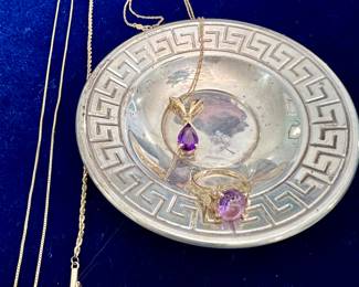 14k Jewelry & Sterling Silver Dish with Greek Key