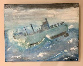"Ship" Oil on Canvas, Signed