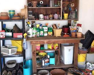 Gardening Bench, Shelving And Supplies