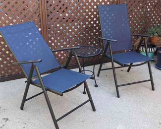 Pair Of Reclining Lawn Chairs With Small Table
