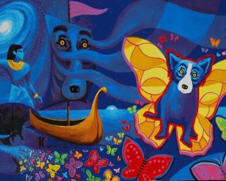  04 The Millennium Large Blue Dog Giclee by George Rodrigue, Signed in Plate