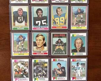 1973, 1974, 1975 Topps football cards. Includes Dan Fouts rookie, Tarkenton, Butkus, and more