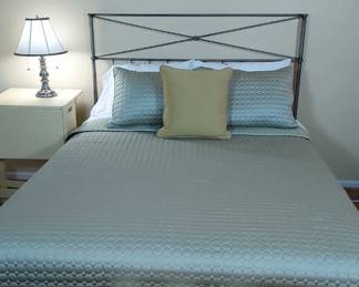Queen Bed, Bedside Table and Lamp