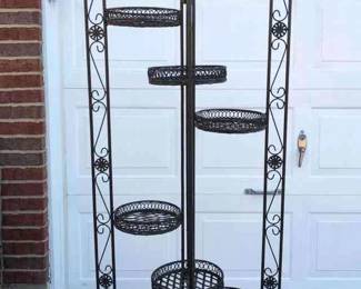 Ornate Black Folding Metal Plant Stand Rack