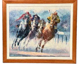 Anthony Veccio Original Equestrian Oil Painting, Signed
