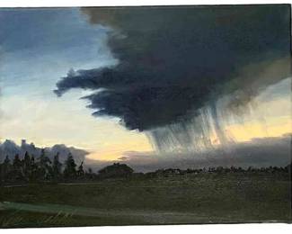 Aleksander Garncarek, Original Oil Painting Deszcz Rain, Signed and Dated With COA