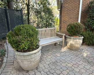 Huge cement planters with Boxwoods