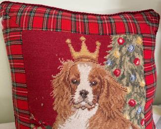 King Charles Christmas needlepoint pillow 