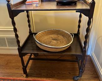 Antique barley twist bar cart on casters  SOLD