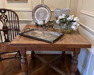 Solid oak draw-pull pub table, c. 1930s