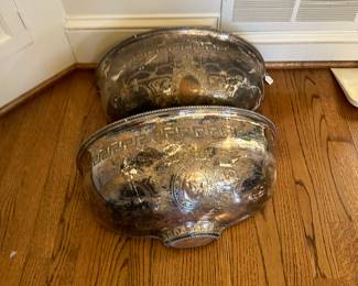 Repurposed antique turkey dome into planters 
