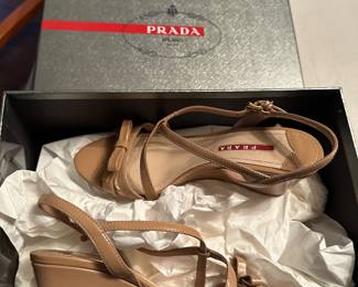 Prada nude wedge heels 