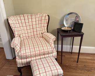 Plaid curved wingback chair 