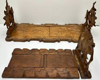 2 Antique Hand Carved Oak Black Forest Expandable Bookends, 1 Signed Stevenson
Lot #: 43